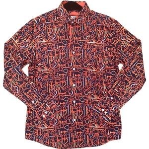 Elie Balleh Milano Italy NWT Shirt Chain-Print Casual Button Down Cotton Shirt